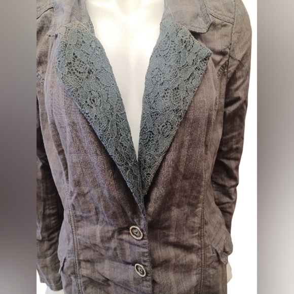 Free People Gray and Black Trench Coat EUC Vintage-Inspired Size 10 - Picture 5 of 12